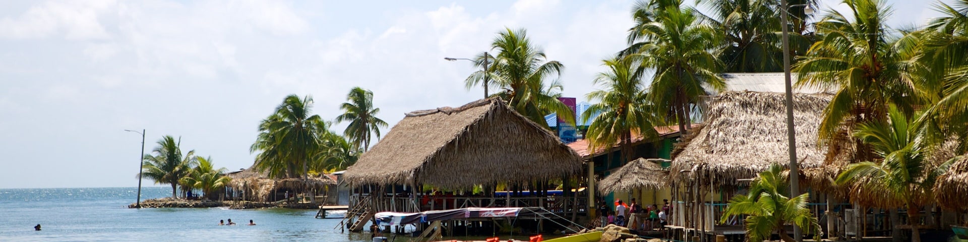 Omoa which includes tropical scenes, boating and a coastal town