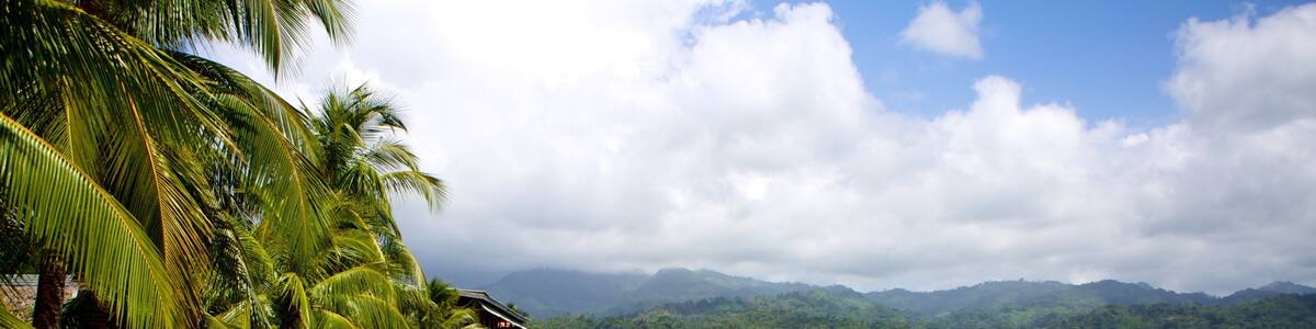 Omoa welches beinhaltet tropische Szenerien, Bootfahren und Landschaften