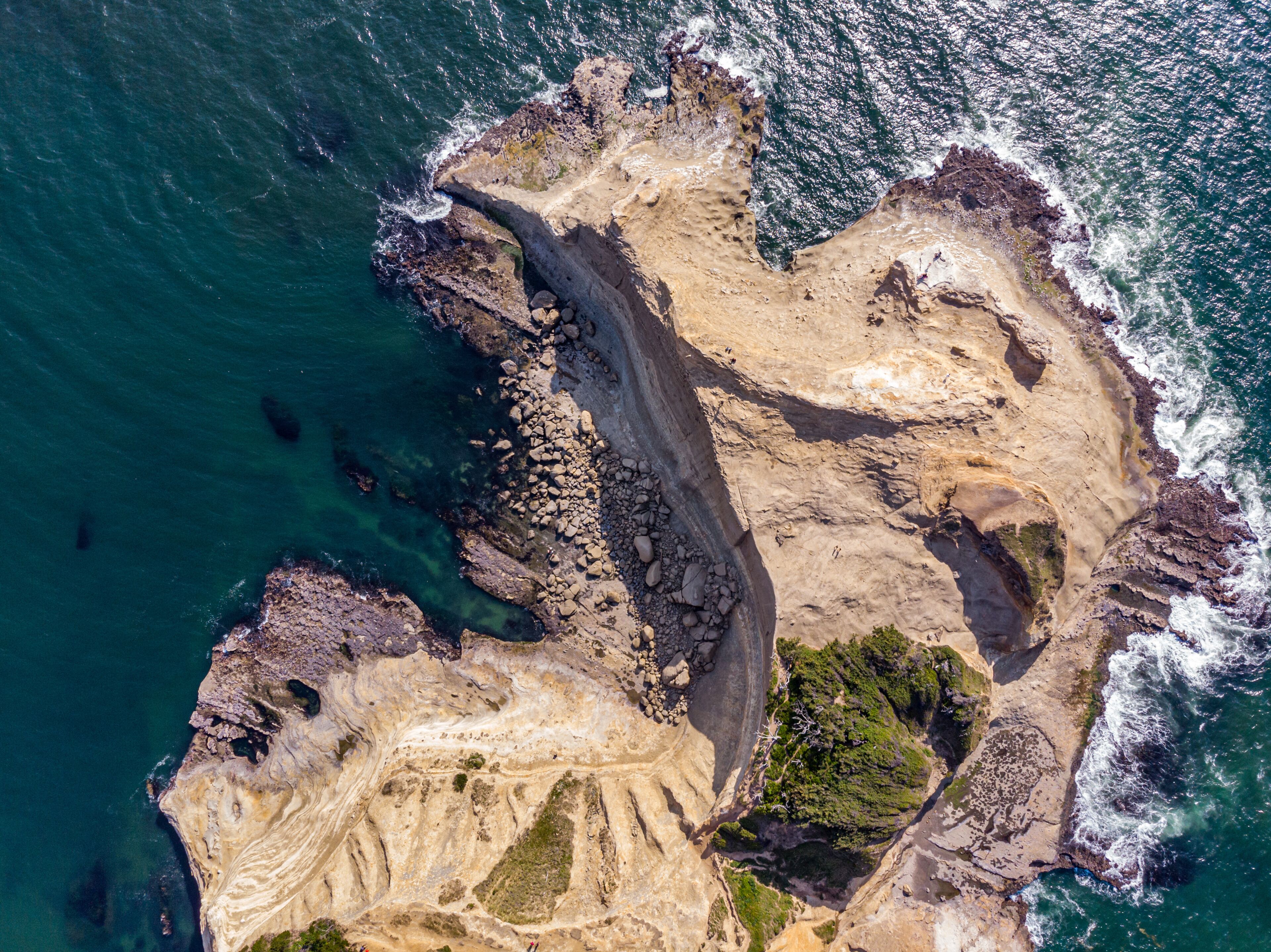 Aerial top to down view at Cape Kiwanda