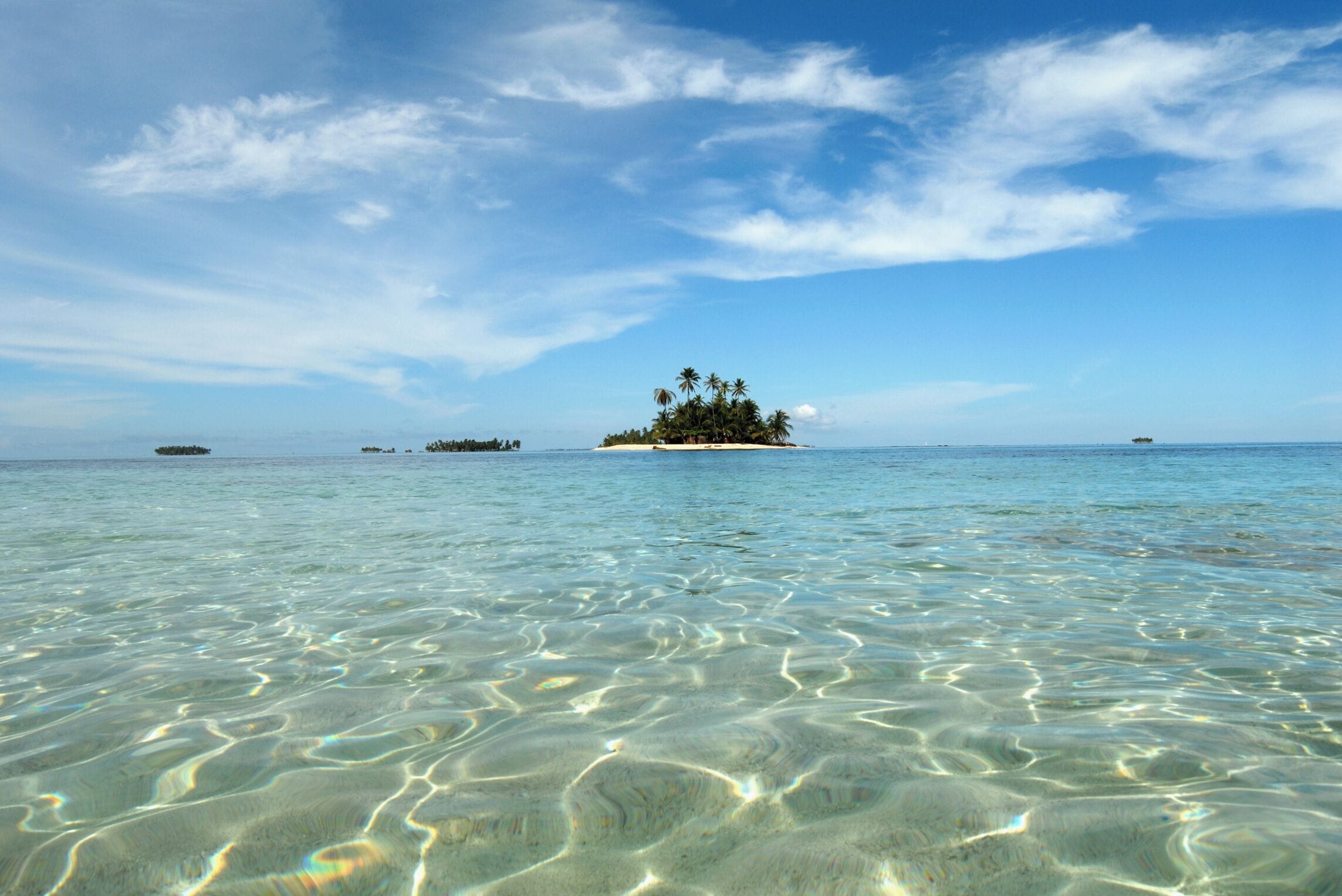 Panama, San Blas Archipelago, tropical islands in seascape