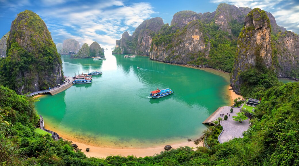 Beautiful landscape Halong Bay view from adove the Bo Hon Island. Halong Bay is the UNESCO World Heritage Site, it is a beautiful natural wonder in northern Vietnam