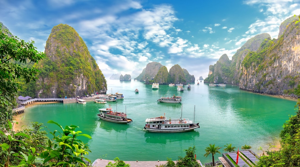 Beautiful landscape Halong Bay view from adove the Bo Hon Island. Halong Bay is the UNESCO World Heritage Site, it is a beautiful natural wonder in northern Vietnam