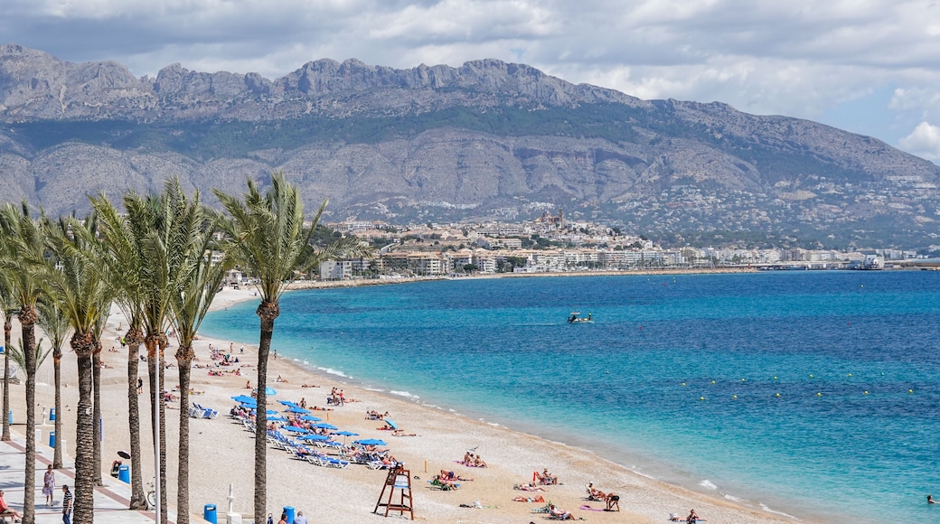 View to Albir seaside beach and Mediterranean Sea. Albir is stylish modern seaside resort of L'Alfas del Pi, Alicante province, Spain