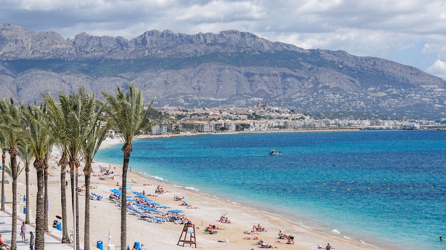 View to Albir seaside beach and Mediterranean Sea. Albir is stylish modern seaside resort of L'Alfas del Pi, Alicante province, Spain