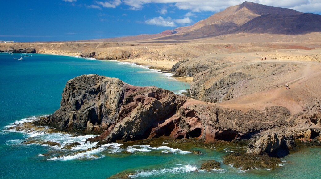 Papagayo Beach which includes rugged coastline, general coastal views and a sandy beach