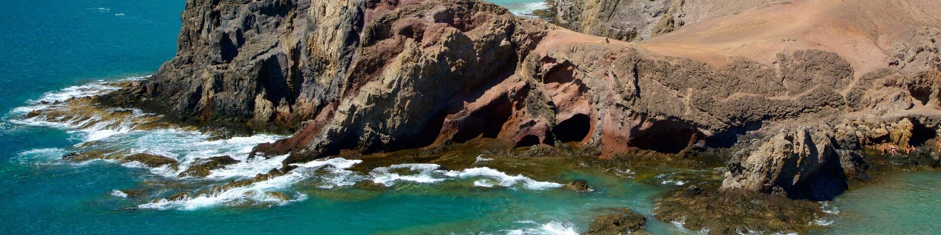 Papagayo Beach which includes rugged coastline, general coastal views and a sandy beach