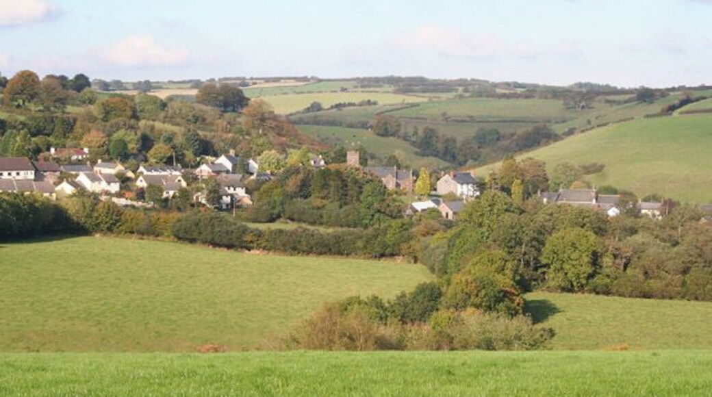 Brompton Regis: church and village. Seen from Storridge Lane, looking north-north-west