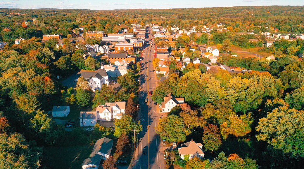 Autumn Aerial Drone Photography Of Downtown Derry, NH (New Hampshire) During The Fall Foliage Season