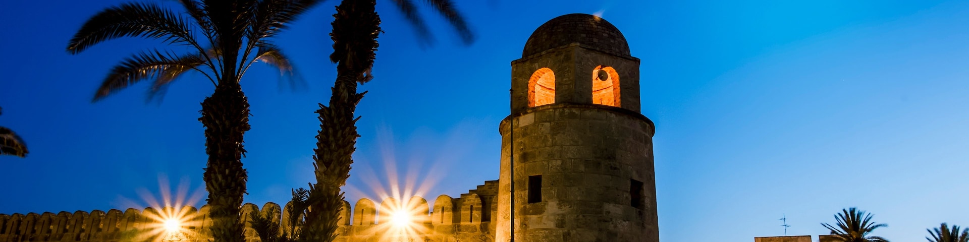 Fortress Ribat in Medina Sousse in the moonlit night