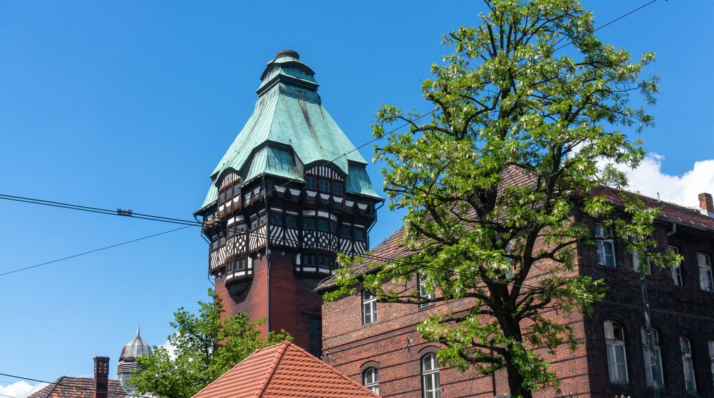 Water and chimney tower on premises of Clinical Hospital, was built in 1904. Zabrze, Poland.