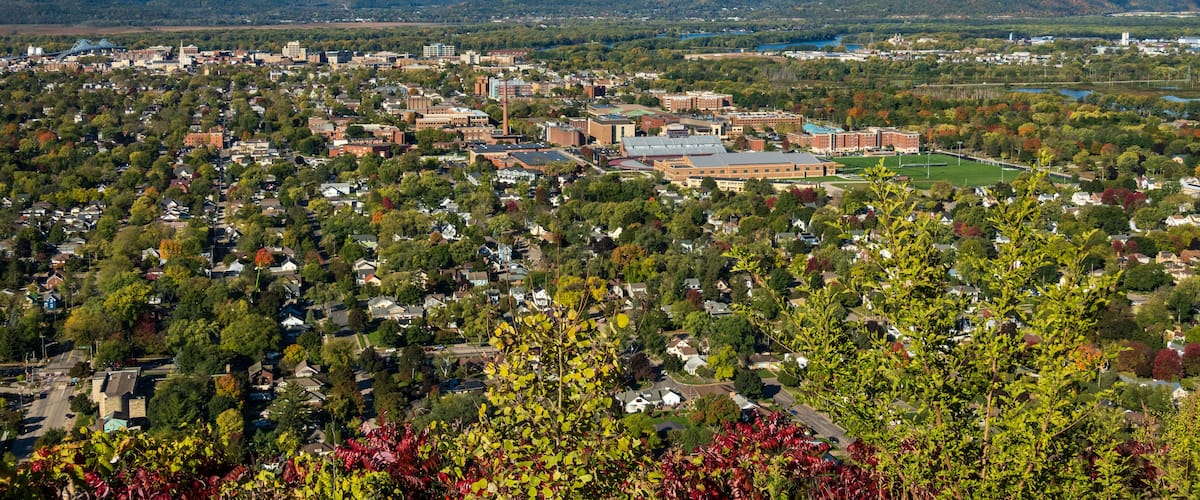 Aerial panorama of the city of La Crosse in Wisconsin and also Minnesota and Iowa