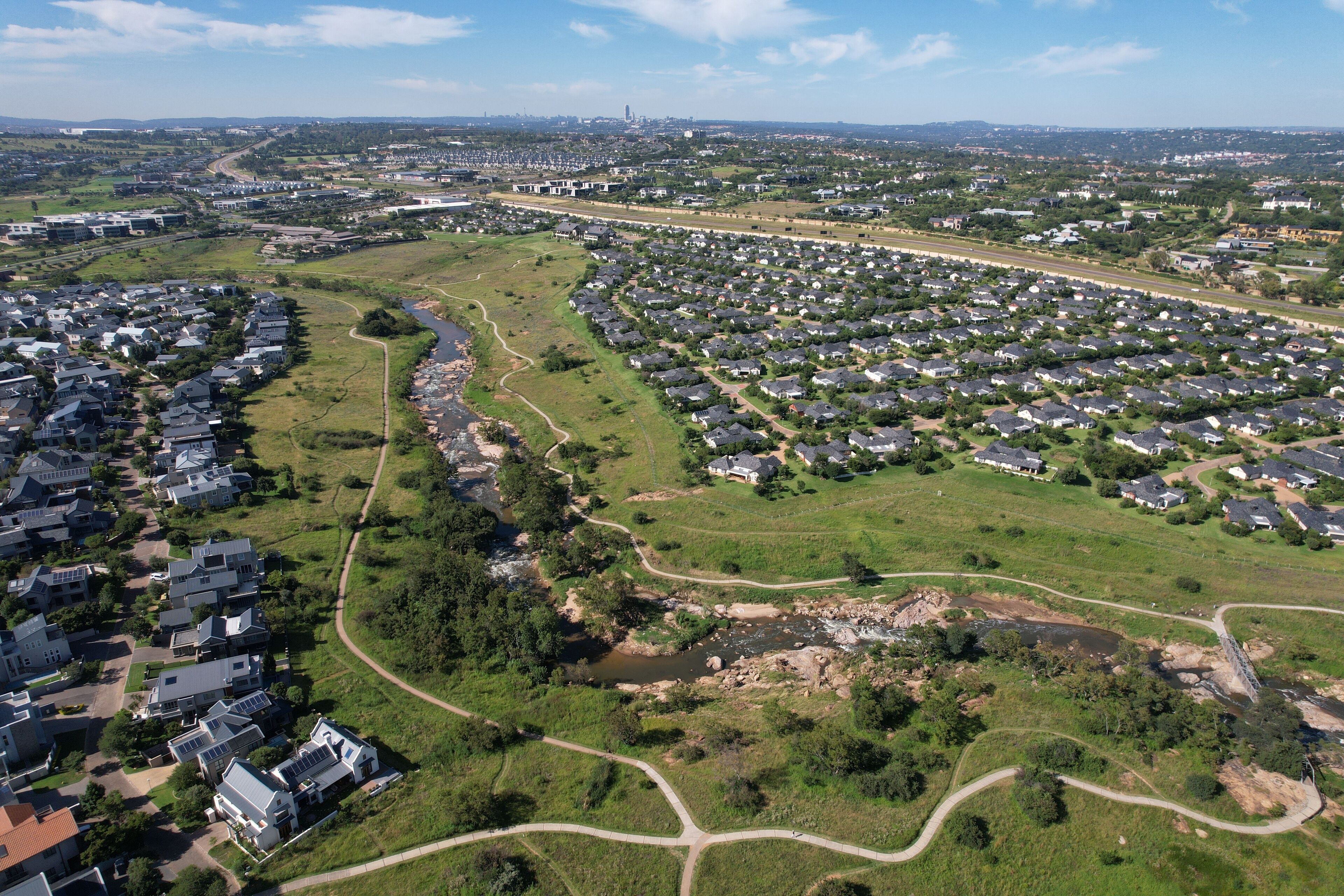 Aerial view of Johannesburg, taken from Midrand and facing South towards Sandton.