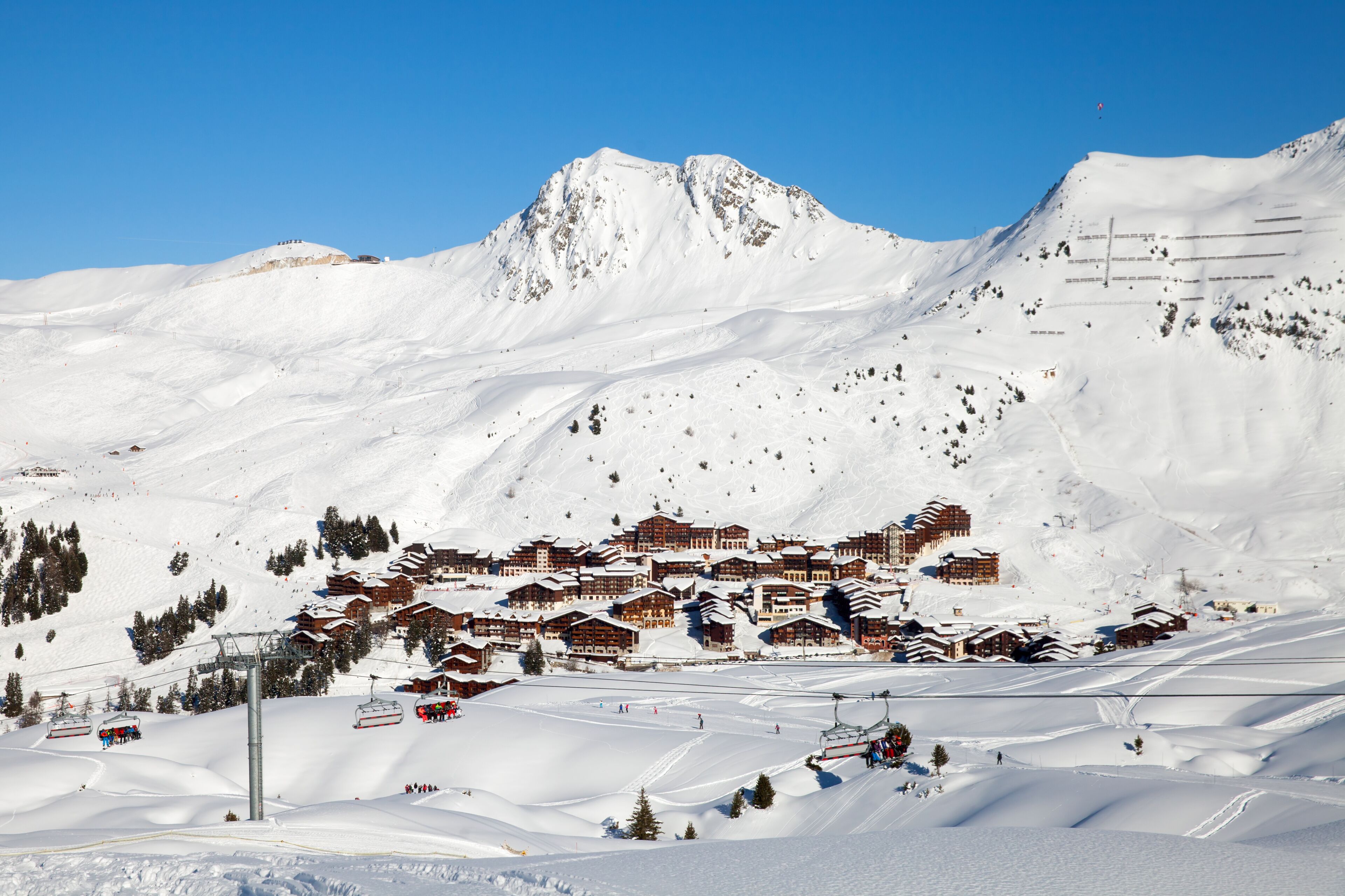 Panoramic view of Belle plagne village in La Plagne Paradiski resort