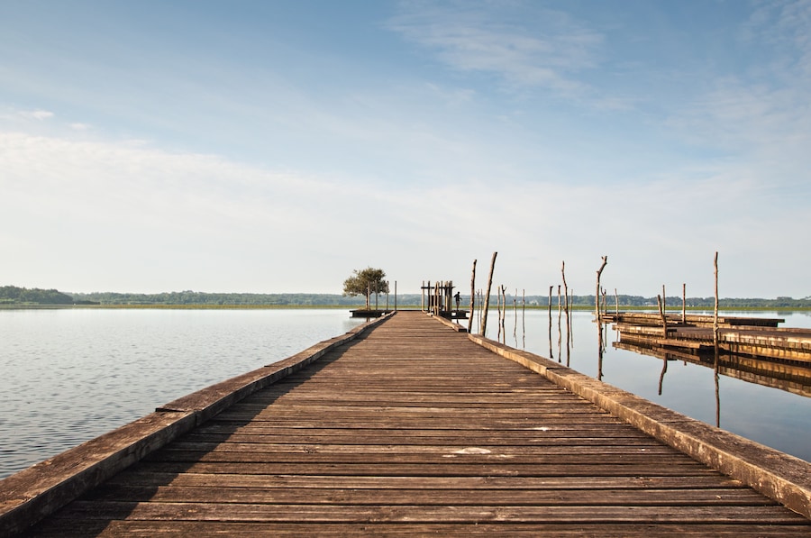 wooden pier on Soustons lake, France