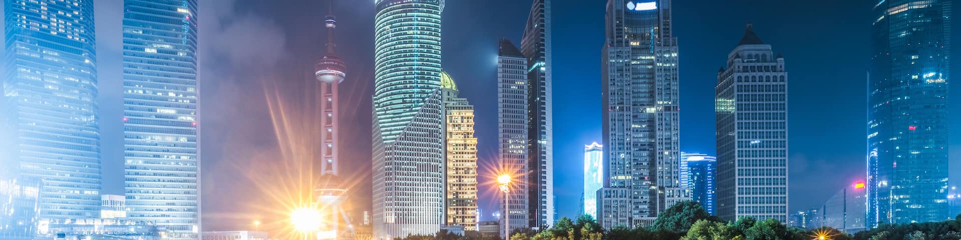 Shanghai Skyline at Night in China.