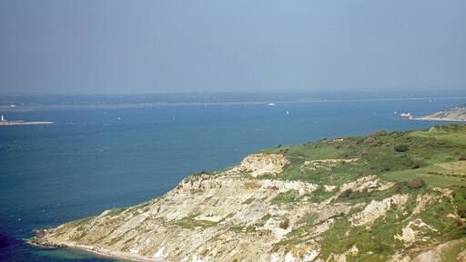 Hatherwood Point Beyond Hatherwood Point in this photo is Fort Albert Coastguard Lookout Station and on the left hand side is Hurst Castle, the nearest point on the mainland to the Isle of Wight.