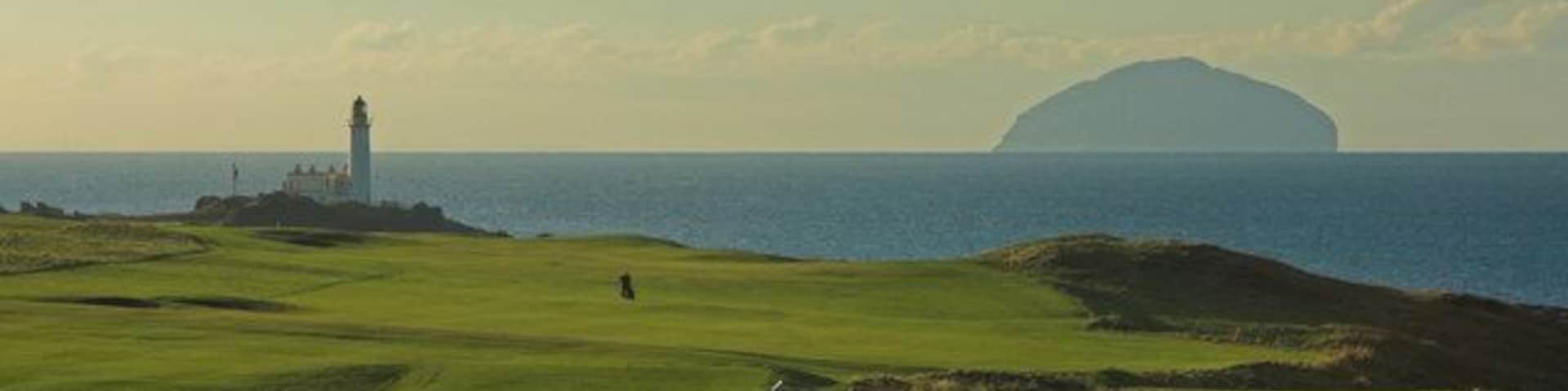 Turnberry Golf Course, Lighthouse and Ailsa Craig. Facing South West