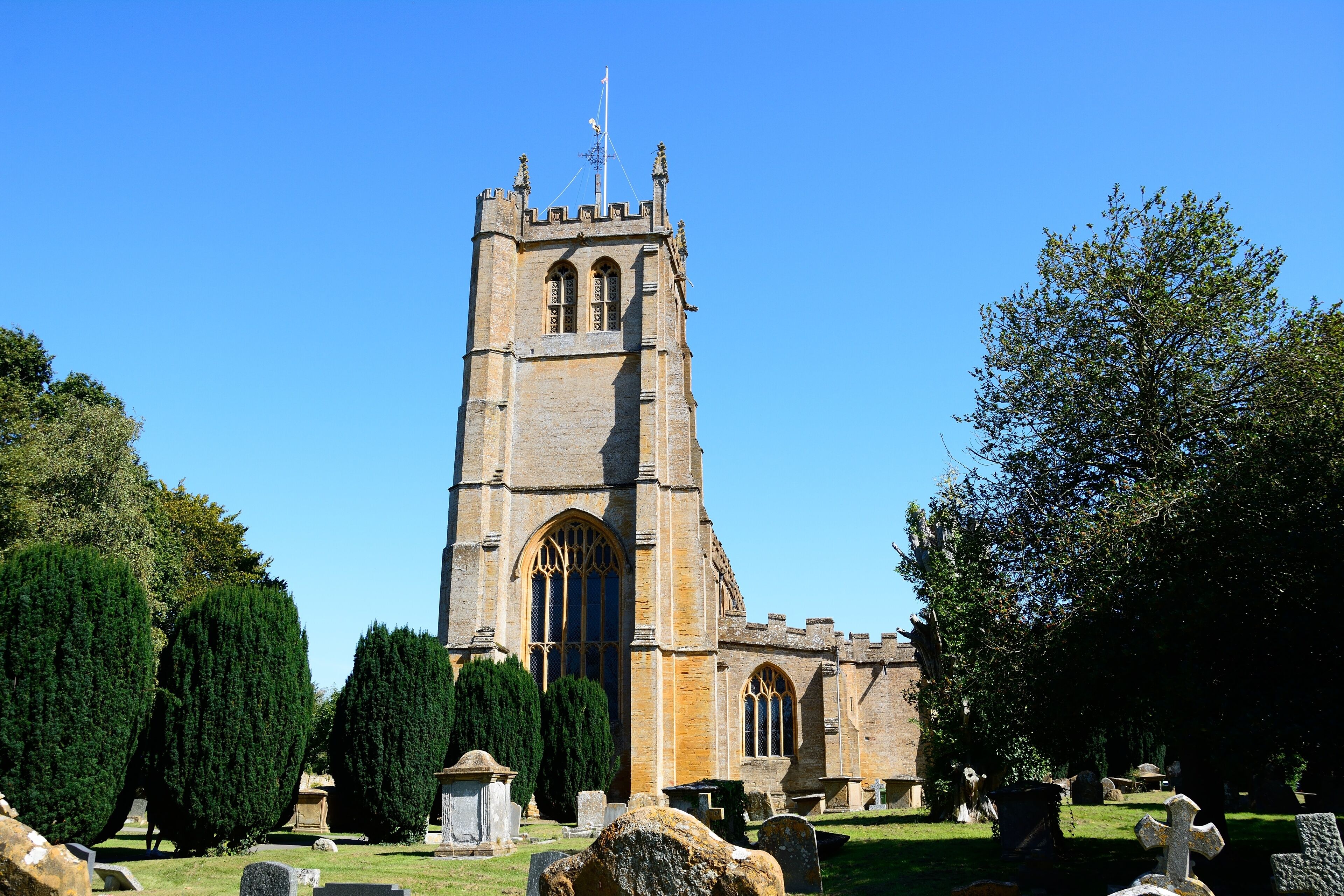 View of All Saints church and graveyard, Martock, Somerset, UK, Europe.