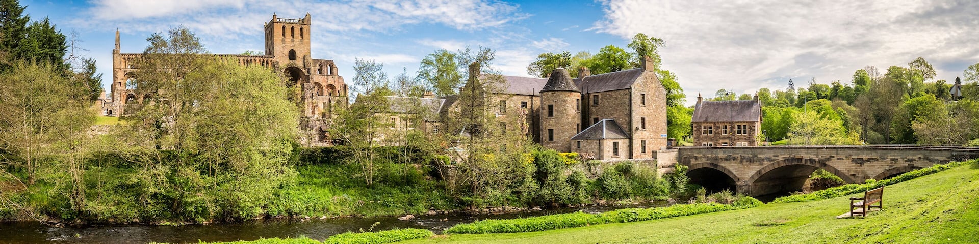 Jedburgh Abbey and the Jed Water Panorama, Jedburgh, Borders, Scotland