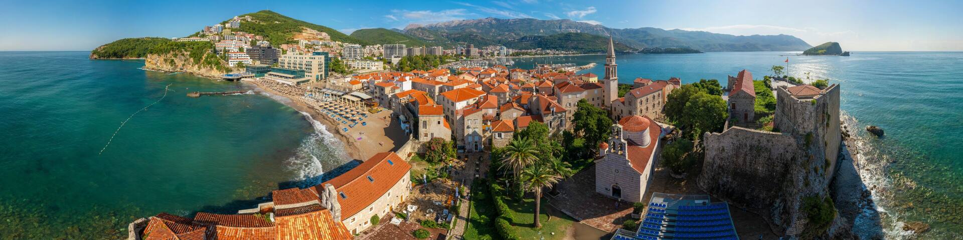 Panoramic aerial view of Kotor Bay, Montenegro.