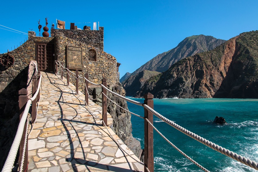 Entrance to Castillo del Mar Vallehermoso on northern coast of La Gomera island, Canary Islands, Spain