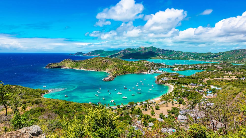 Antigua and Barbuda, Falmouth harbour bay landscape, Caribbean.