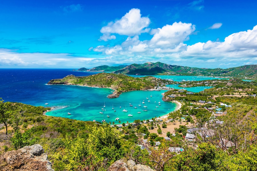 Antigua and Barbuda, Falmouth harbour bay landscape, Caribbean.