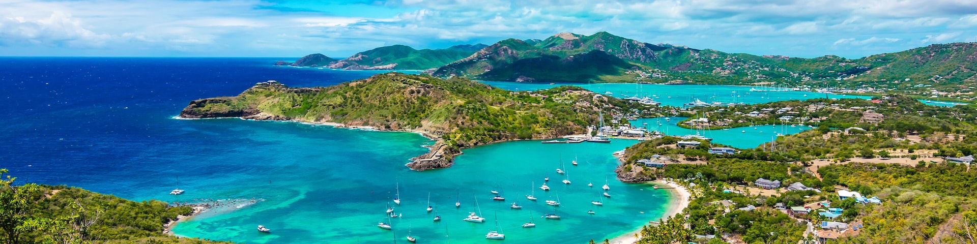 Antigua and Barbuda, Falmouth harbour bay landscape, Caribbean.