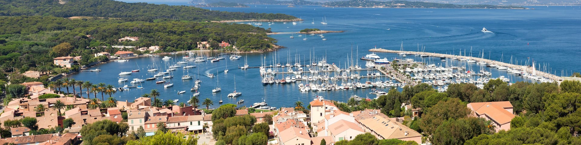 Panoramic view of Porquerolles island from " Fort Sainte Agathe " in France