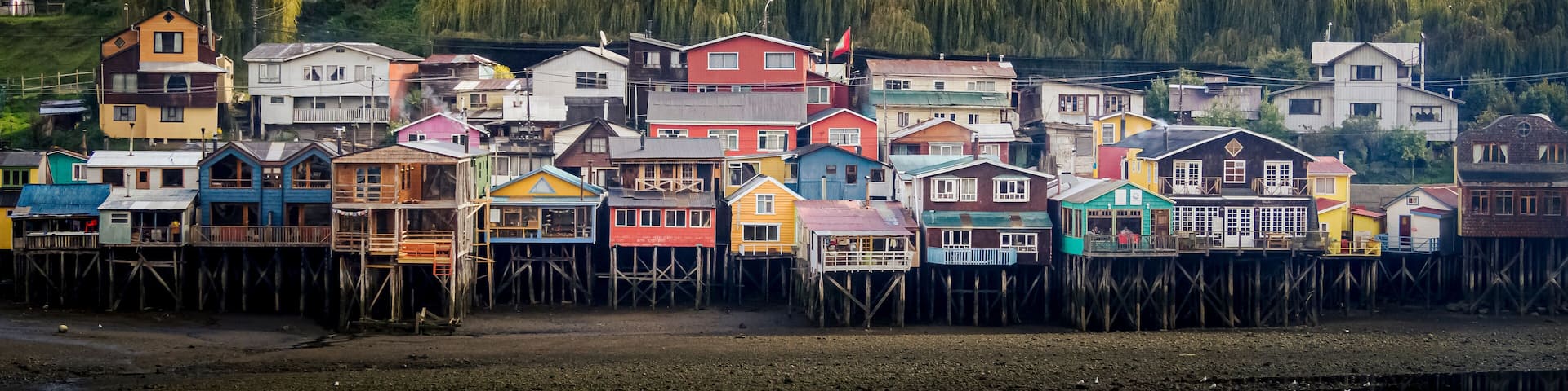 Palafitos de Castro on the island of Chiloé constructions of houses on wooden stilts