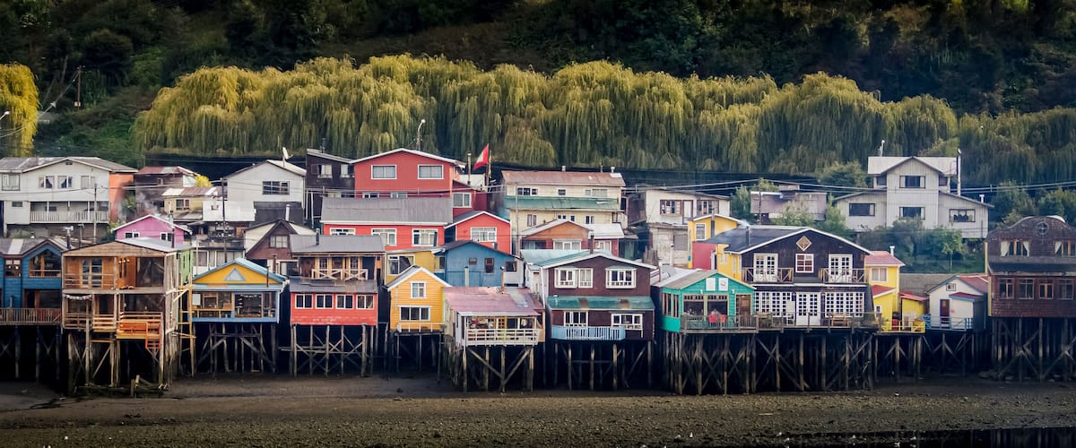 Palafitos de Castro on the island of Chiloé constructions of houses on wooden stilts