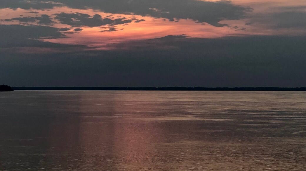 Continuing our westbound travels on the Amazon River as we make our way from Santarém to Manaus. The sunset actually turned the river shades of silver, pink and purple for a bit.