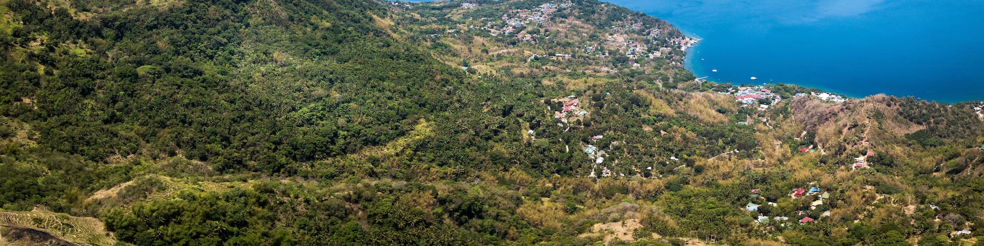 Panorama Aerial Drone Picture from Mount Gulugod Baboy and the sea in Mabini, Batangas, Philippines