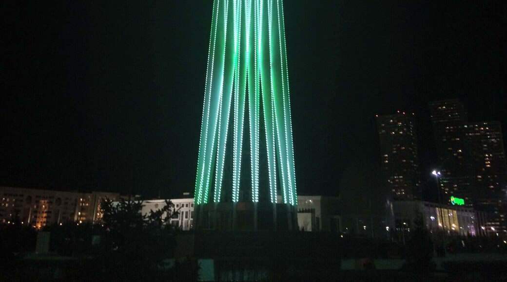 The Bayterek dressed in green and pink