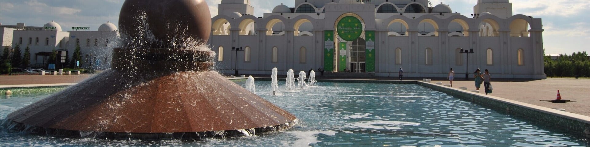 The Nur Astana Mosque is one of my favourite buildings in my neighbourhood on the left bank of Astana. It blends right in with the futuristic architecture in its background as well as the lush trees on its property.