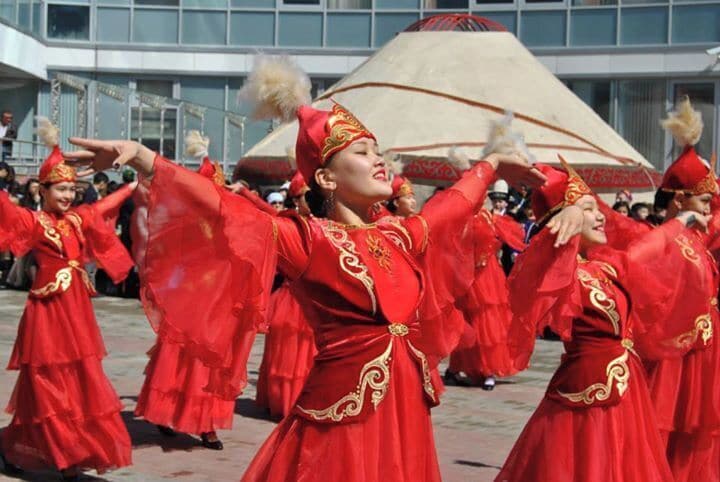 Students dancing at the annal Nauryz celebration. 