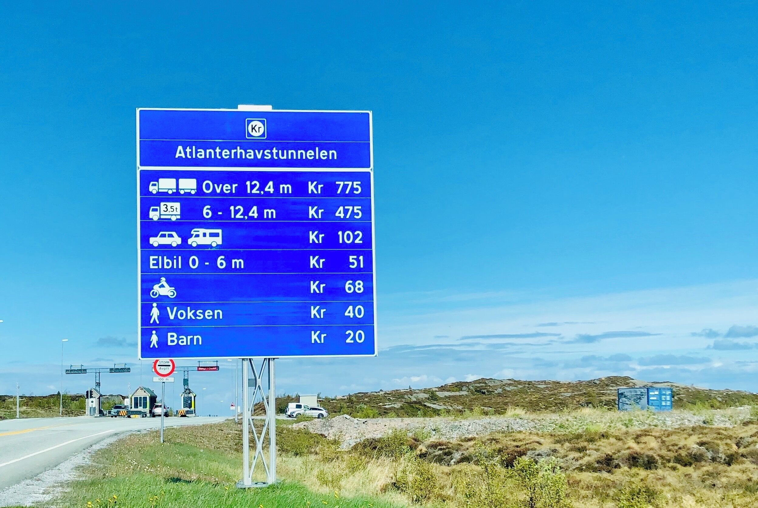 Atlantic Ocean Tunnel toll fees as of May 2019. The Atlantic Ocean Road is free but the nearby tunnel to Kristiansund costs money. #norway #roadtrip