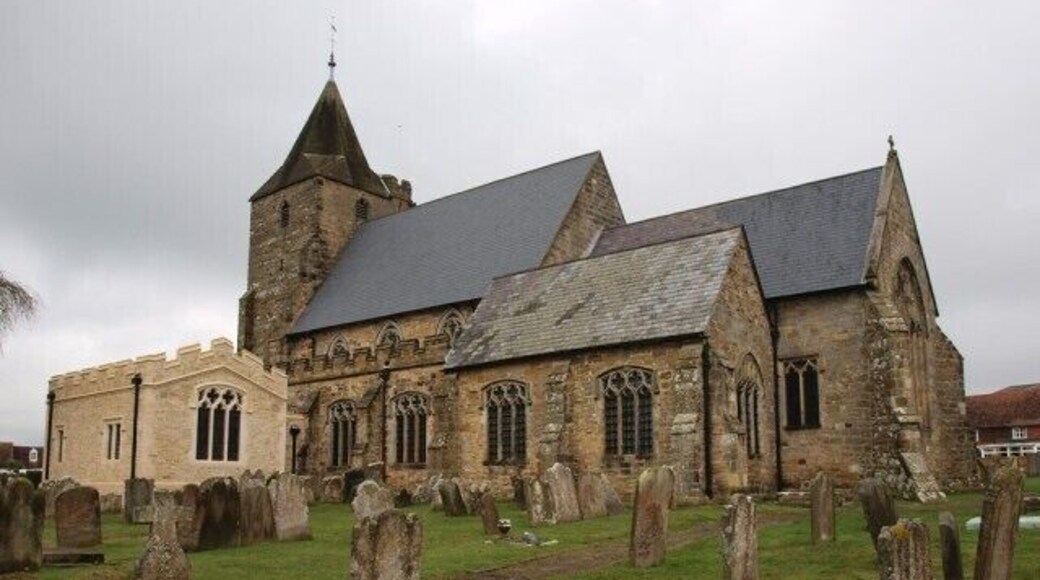 Ticehurst Church with its brand-new School-Room from the South-East The window of the new schoolroom has been taken out of the church where the buildings are joined and re-built perfectly. A most sensitive piece of architectural design, the stone will darken and blend in time