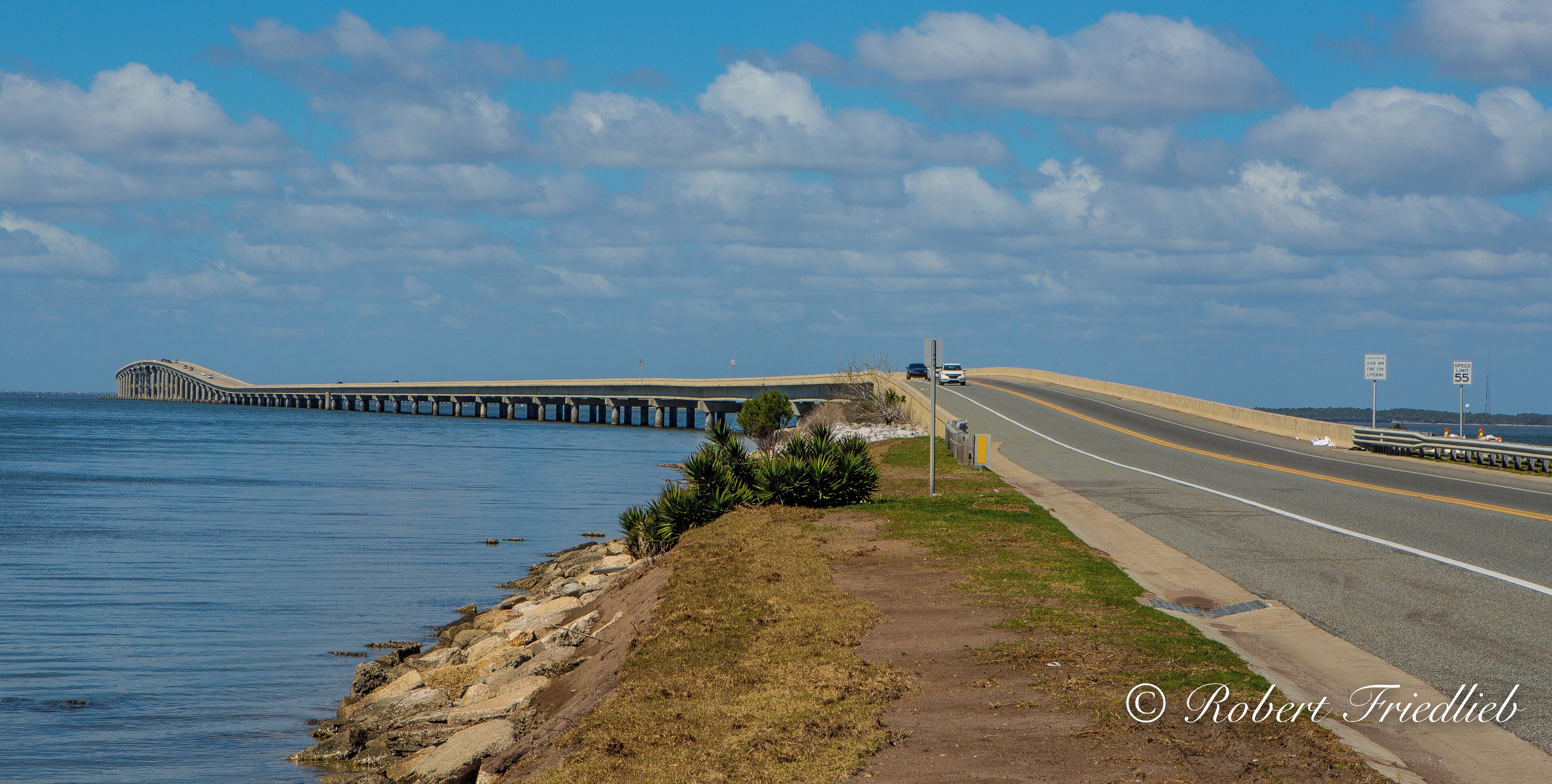 The bridge between the mainland and Saint George Island FL. View is from the island side of the bridge.
