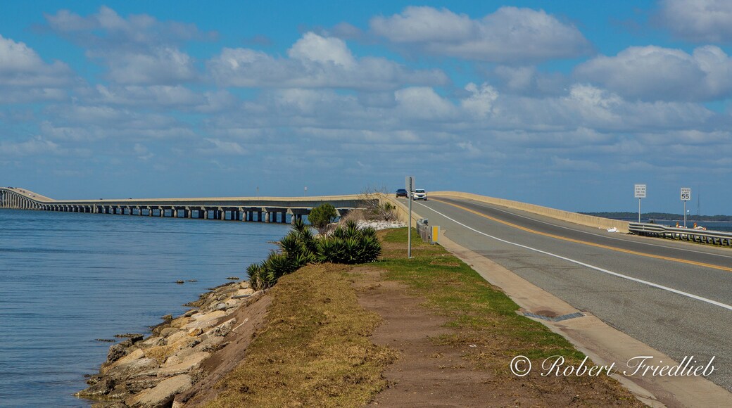 The bridge between the mainland and Saint George Island FL. View is from the island side of the bridge.