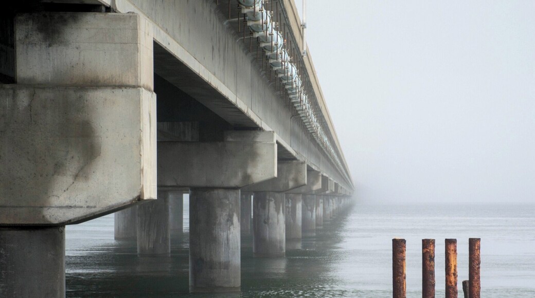 The new bridge between the mainland and St. George Island, Florida. The old bridge was partly removed and the ends left intact for use as fishing piers.