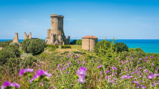 Ruins of the ancient city of Velia with the sea in the background, near Ascea, Cilento, Campania, southern Italy.
