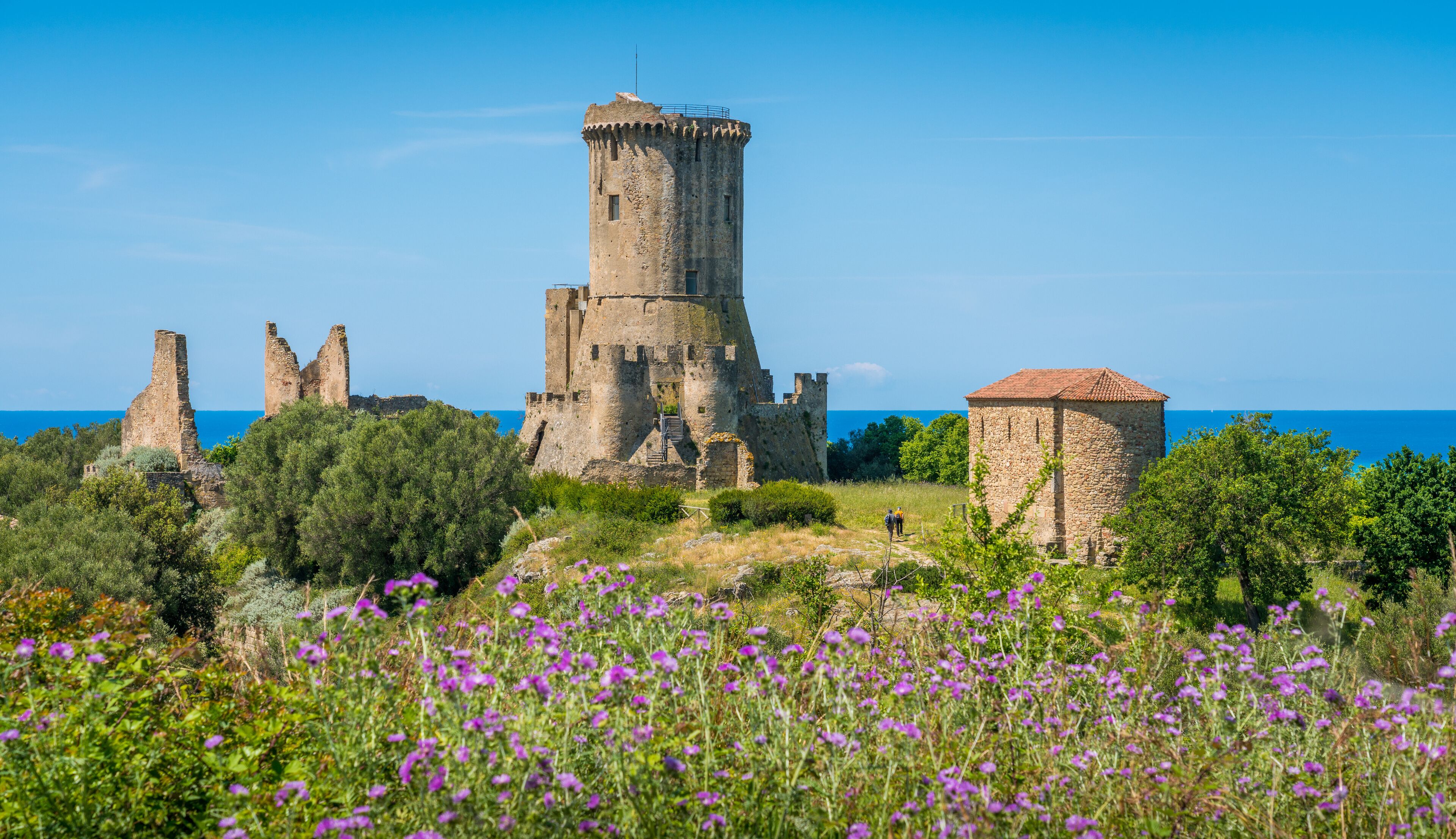 Ruins of the ancient city of Velia with the sea in the background, near Ascea, Cilento, Campania, southern Italy.