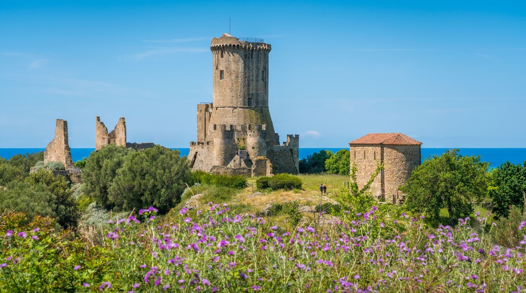 Ruins of the ancient city of Velia with the sea in the background, near Ascea, Cilento, Campania, southern Italy.