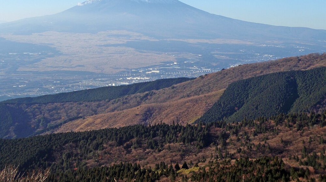 The Southeast face of Mount Fuji seen from the Ashinoko Skyline road in Shizuoka Prefecture, Japan.