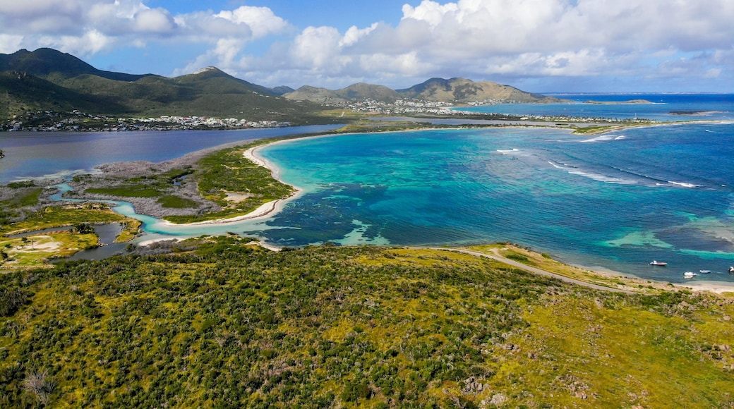 Beautiful sunny aerial view of french Saint Martin.