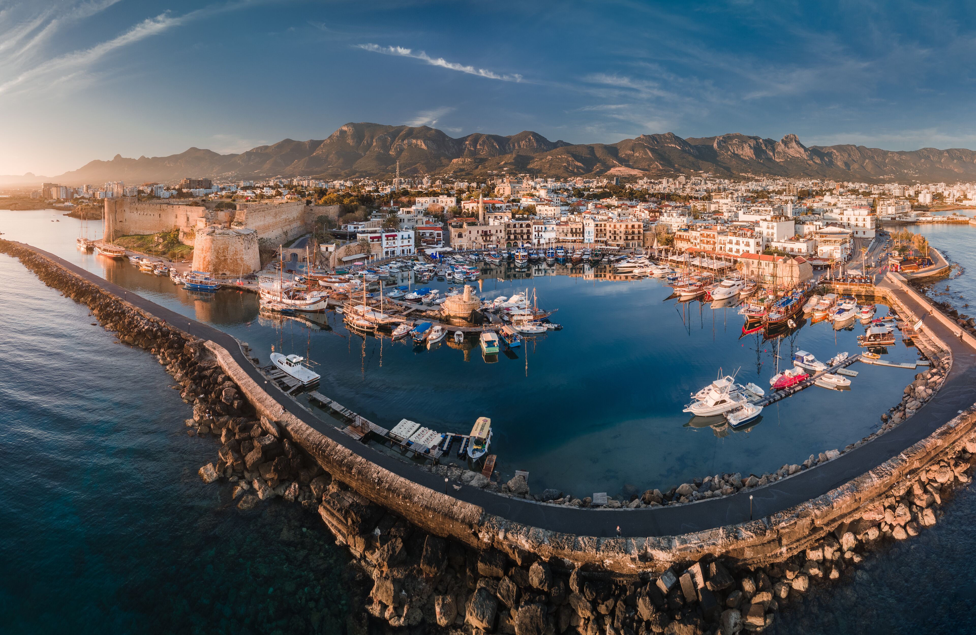 Panoramic view over Kyrenia Castle and Harbor in Kyrenia, Nothern Cyprus