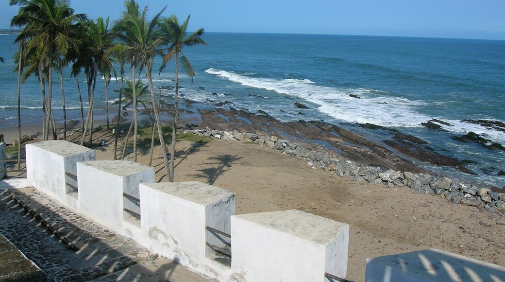 This view is from Elmina Castle, in Ghana. It was completed in 1486 by the Portuguese. From 1637-1872 it became property of the Dutch. In 1872 it was ceded to Britain. It was also one of the gateways for slaves to board ships to America. It is a UNESCO World Heritage site. History can be seen inside these walls.
#beach
