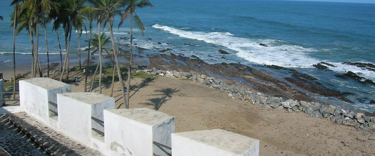 This view is from Elmina Castle, in Ghana. It was completed in 1486 by the Portuguese. From 1637-1872 it became property of the Dutch. In 1872 it was ceded to Britain. It was also one of the gateways for slaves to board ships to America. It is a UNESCO World Heritage site. History can be seen inside these walls.
#beach