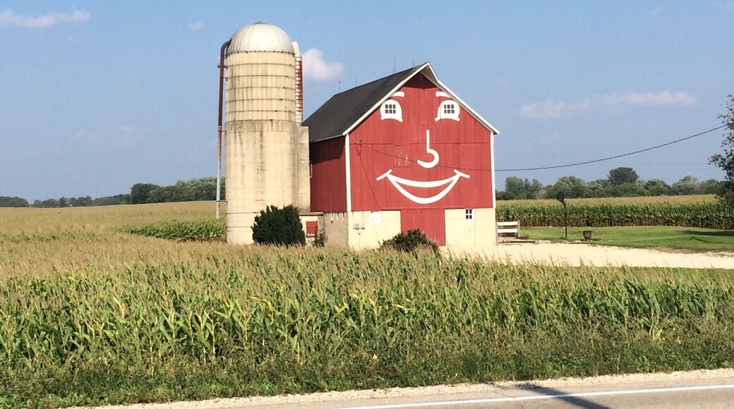 Ana and I are happy to find this cheerful barn across from the cemetery.